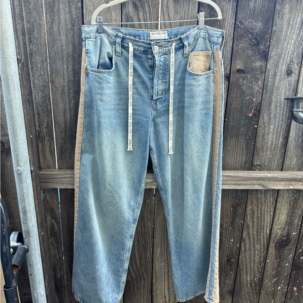 We The Free Relaxed Blue and Tan Jeans